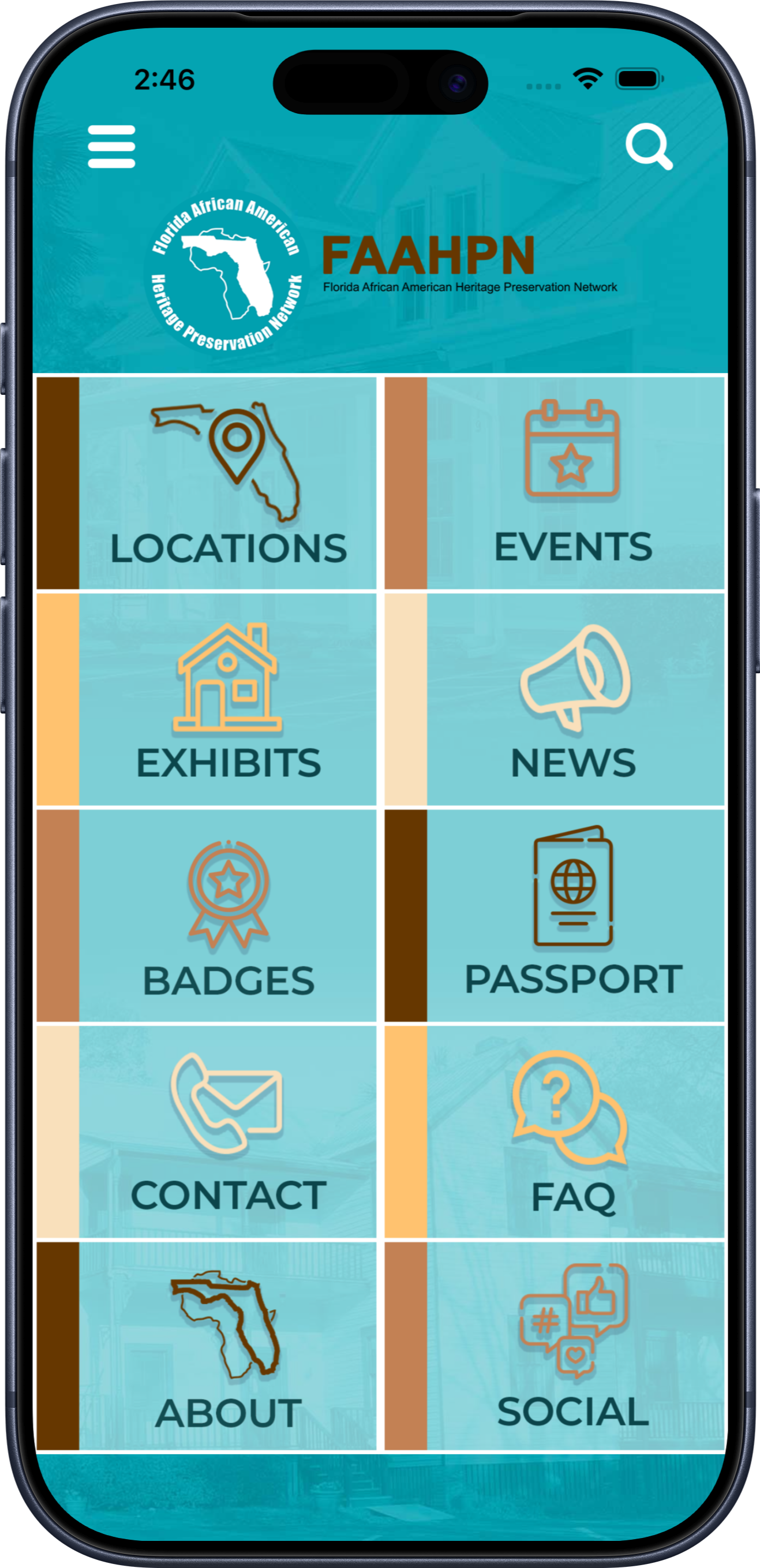 Florida Black History Museums app home screen