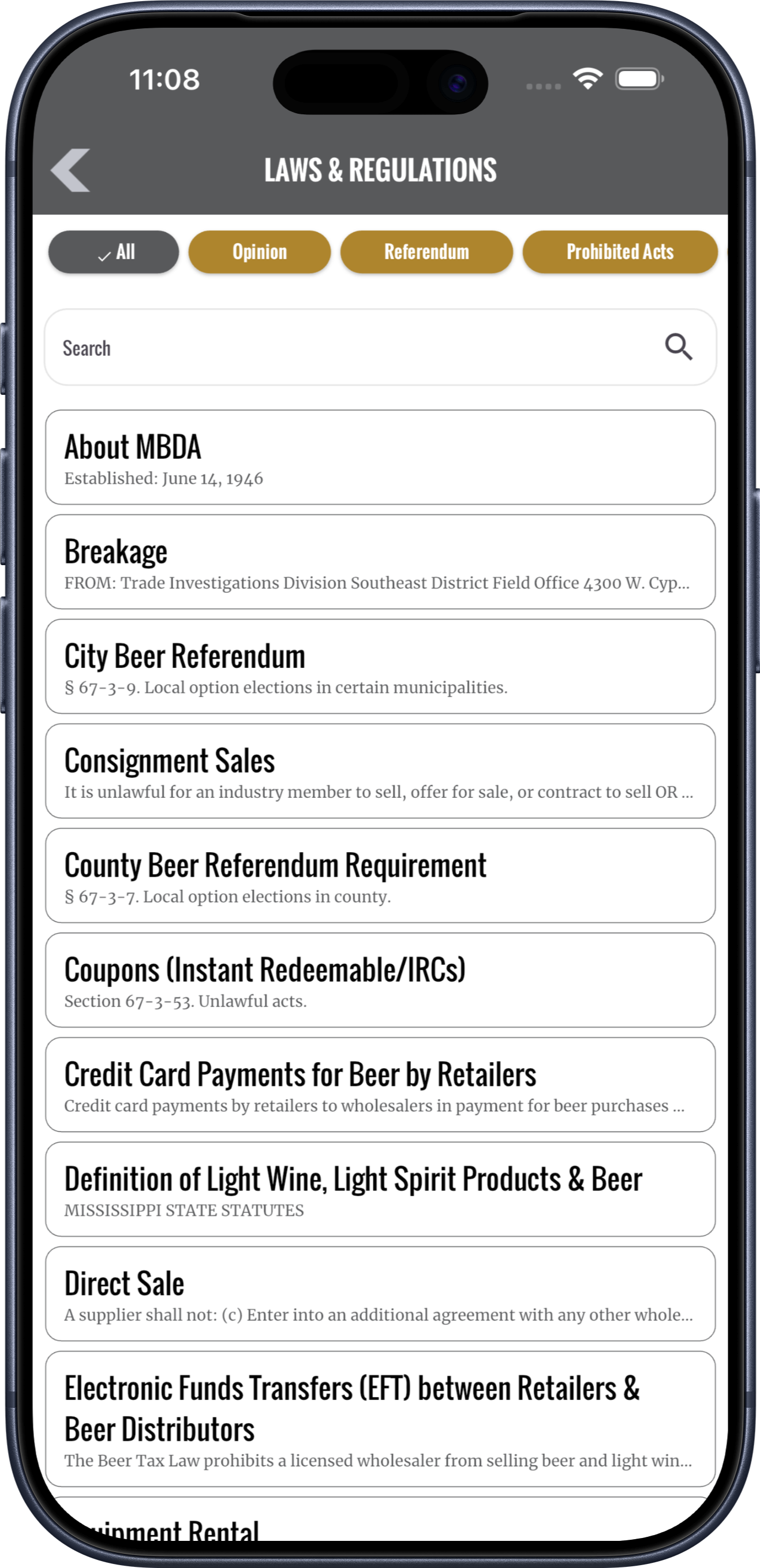 Association laws, regulations, and member resources organized in searchable lists